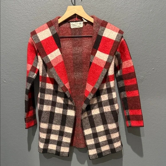 NWOT Anthropologie Field Flower Wool Plaid Sweater  Cardigan Hoodie Coat Sz XS - Picture 3 of 14